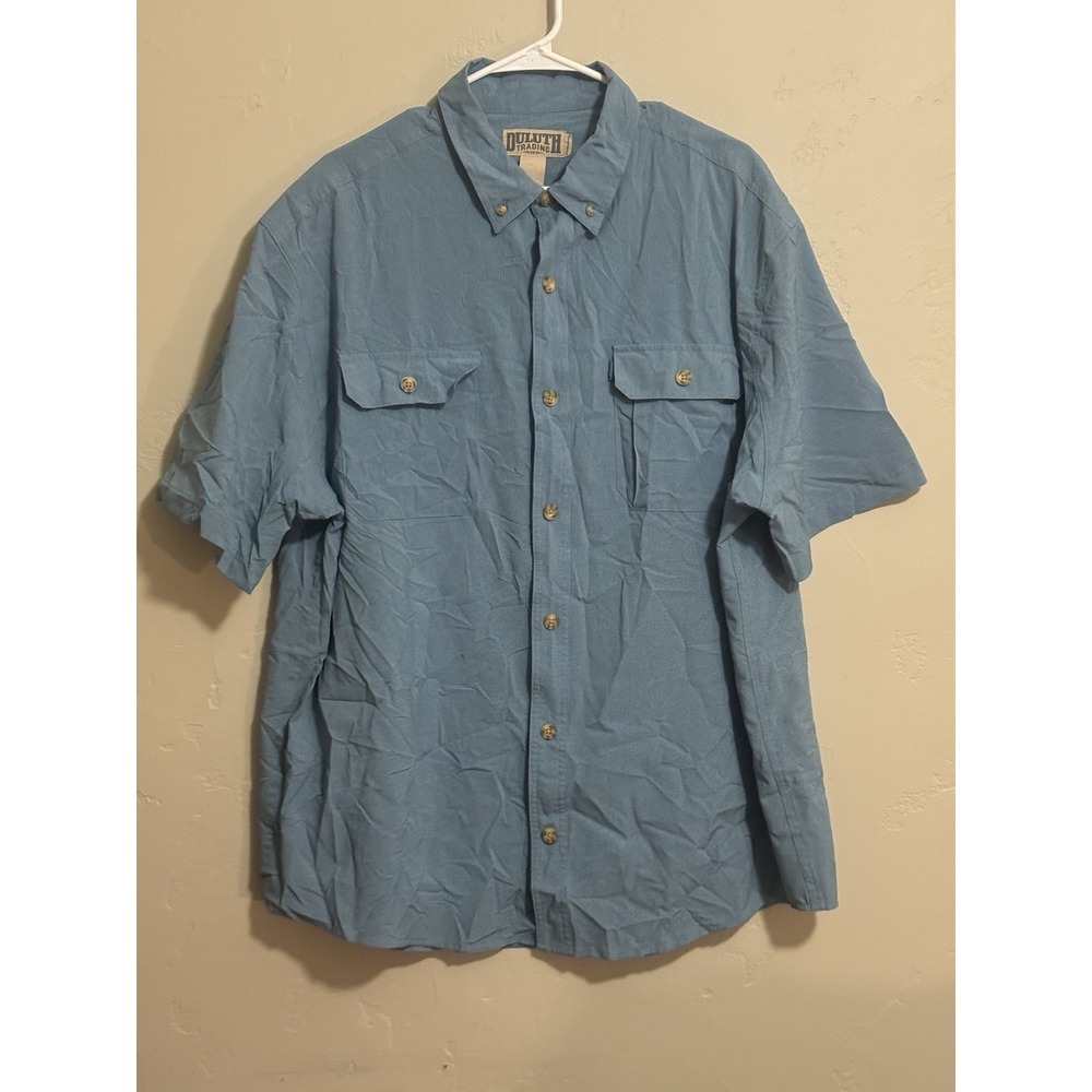 Duluth trading co mens shirt XL blue standard fit short sleeve vented polyester